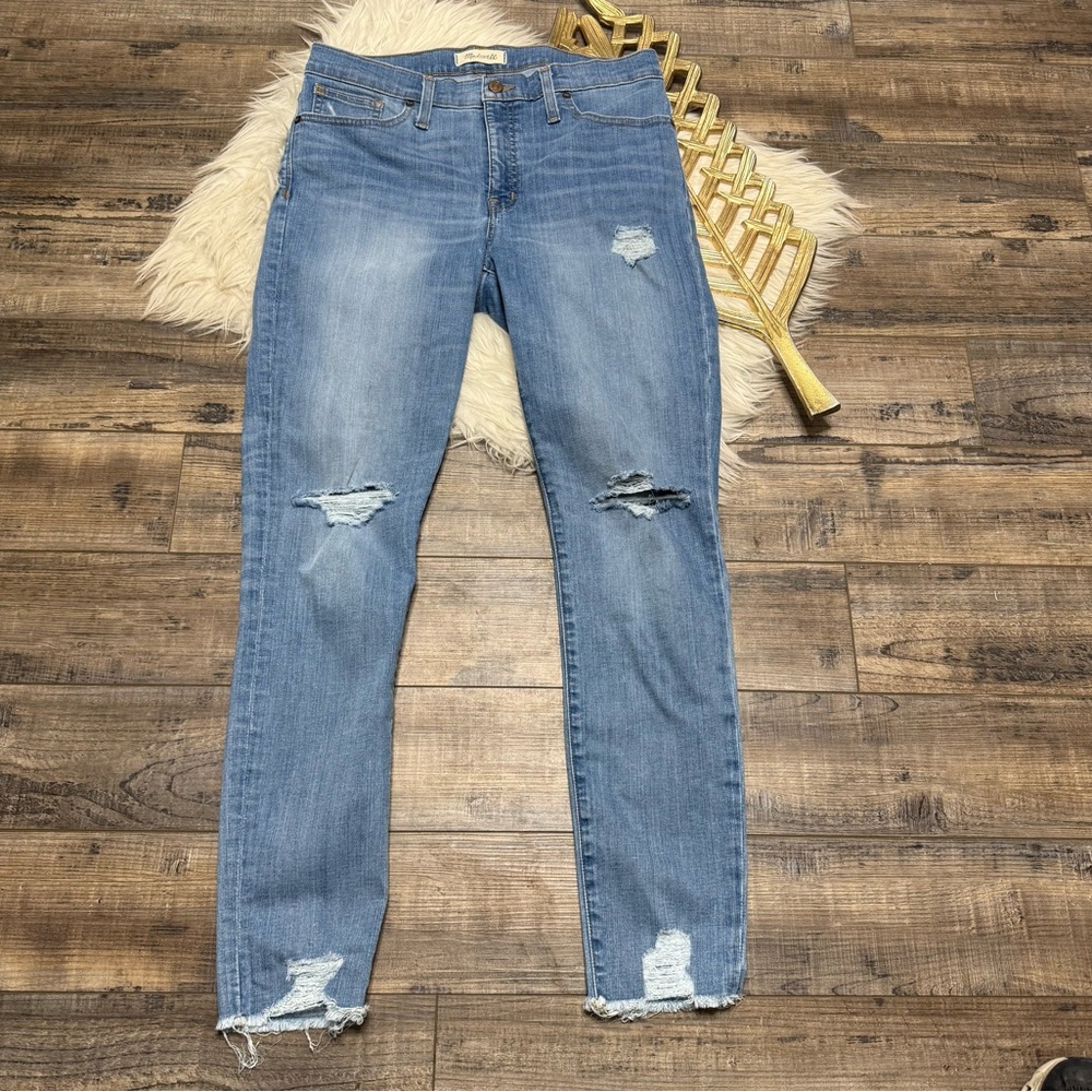 Madewell Blue Hugh‎ Rise Skinny Jeans Distressed
